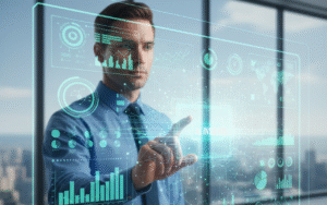 Person engaging with AI technology, representing enterprise value from AI and business process optimization