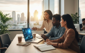 Seed stage AI startup team discussing strategy, AI dashboards, and VC funding in 2026