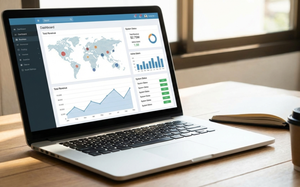 Dashboard showing AI analyzing business data for predictive and prescriptive insights