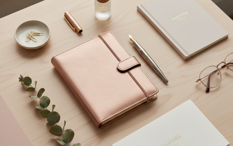 Curated Galentine’s gifts for female founders displayed on a stylish desk