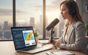 Real estate professional analyzing AI-driven local market data to secure high-authority SEO backlinks and implement authority-led link building